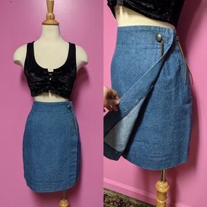 90's Denim Wrap Skirt/Size 8/Southwestern/High Wai